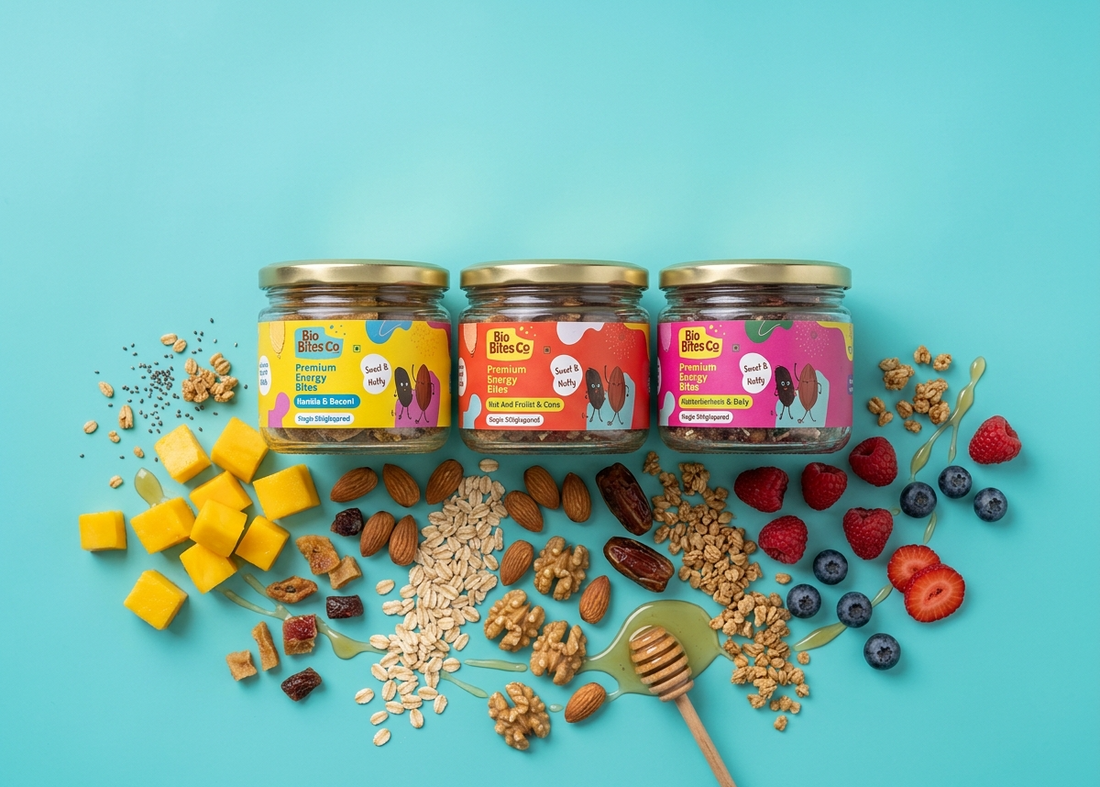 Pro Bites Co Energy Starter Pack jars with oats, nuts, seeds and dried fruit